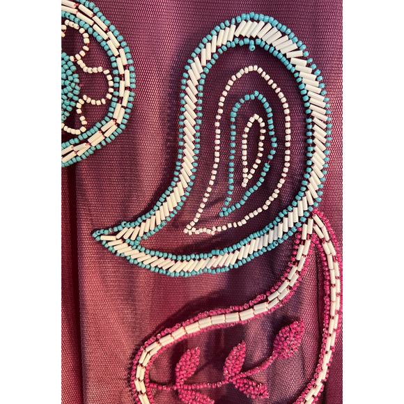 Kay Unger Women's Skirt Size 8 Burgundy Embroidered Beaded Paisley Sheer Lined - Picture 7 of 11